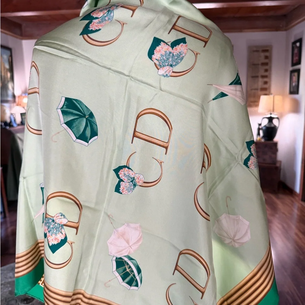 Christian Dior Green Silk Scarf